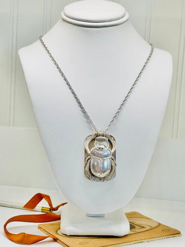 Sterling Silver Vintage Egyptian Scarab Pendant Necklace Jewelry Bloomers and Frocks